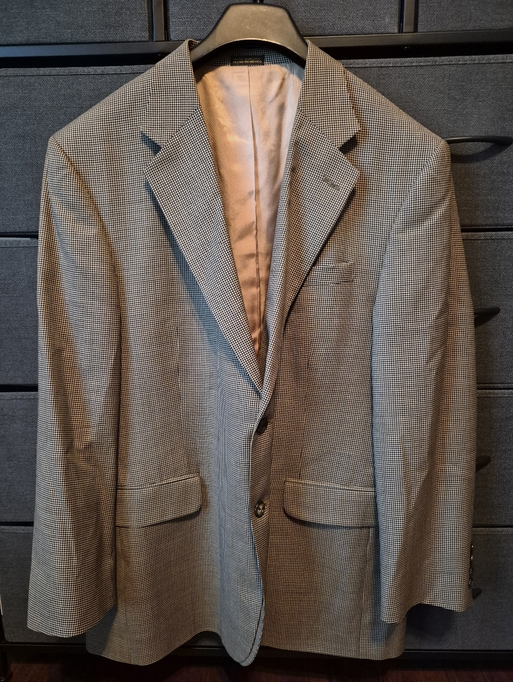 Stafford Men's Size 46R Black & Tan Houndstooth Blazer